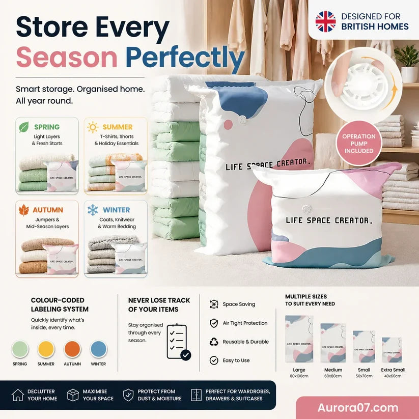 Premium Vacuum Storage Bags – Double the Storage, Double the Savings! Pack of 6