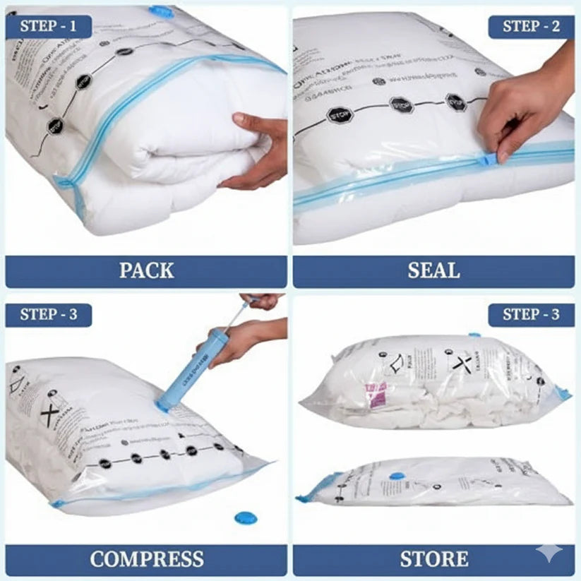 Safe Space™ Vacuum Storage Bags (Pack of 5 + Air Pump)