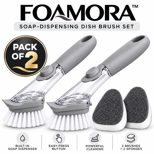 Foamora™ Soap-Dispensing Dish Brush Set (Pack of 2)
