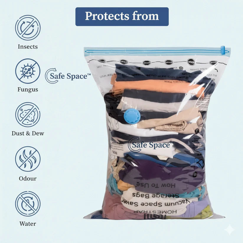 Safe Space™ Vacuum Storage Bags (Pack of 5 + Air Pump)