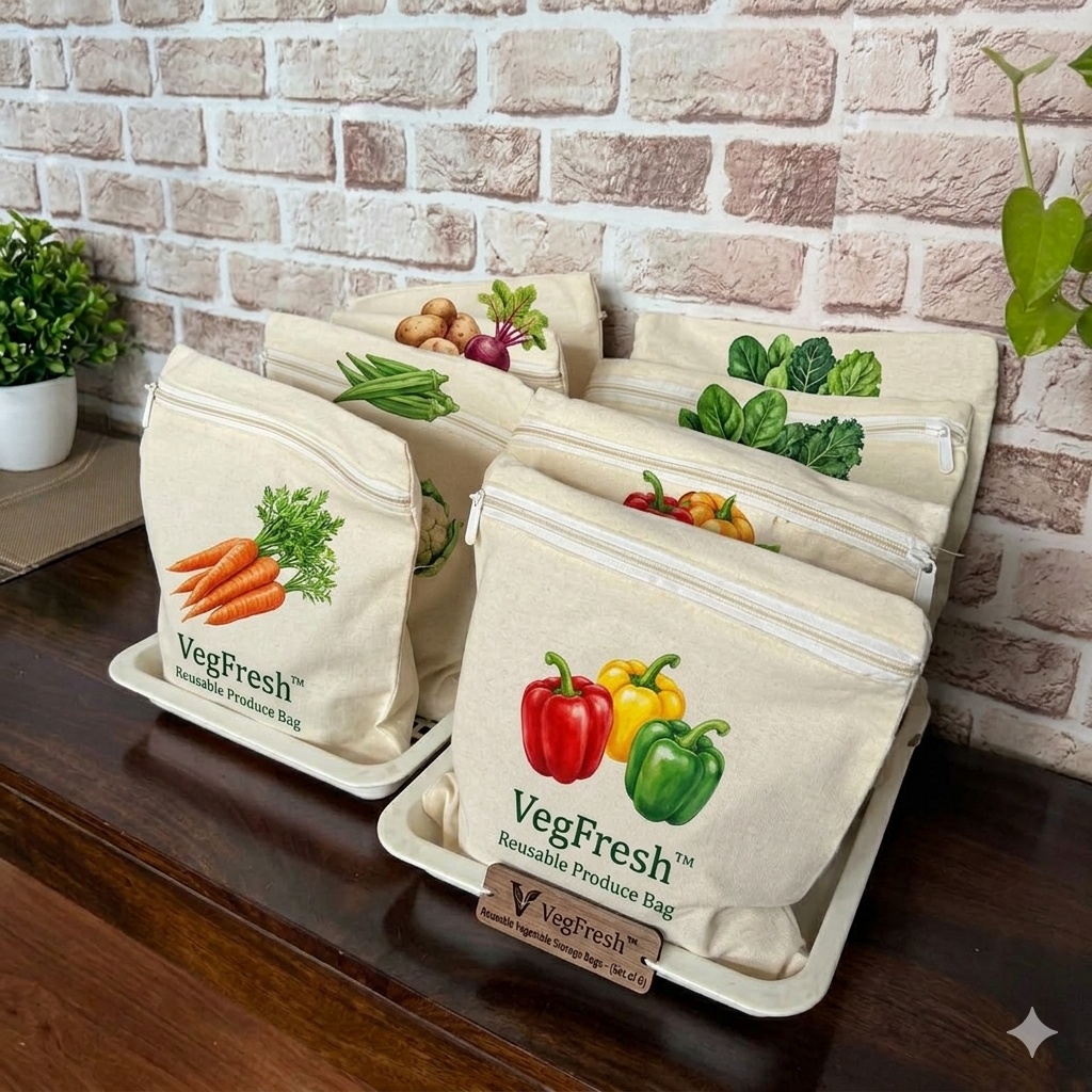 VegFresh™ – Reusable Vegetable Storage Bags (pack of 6)