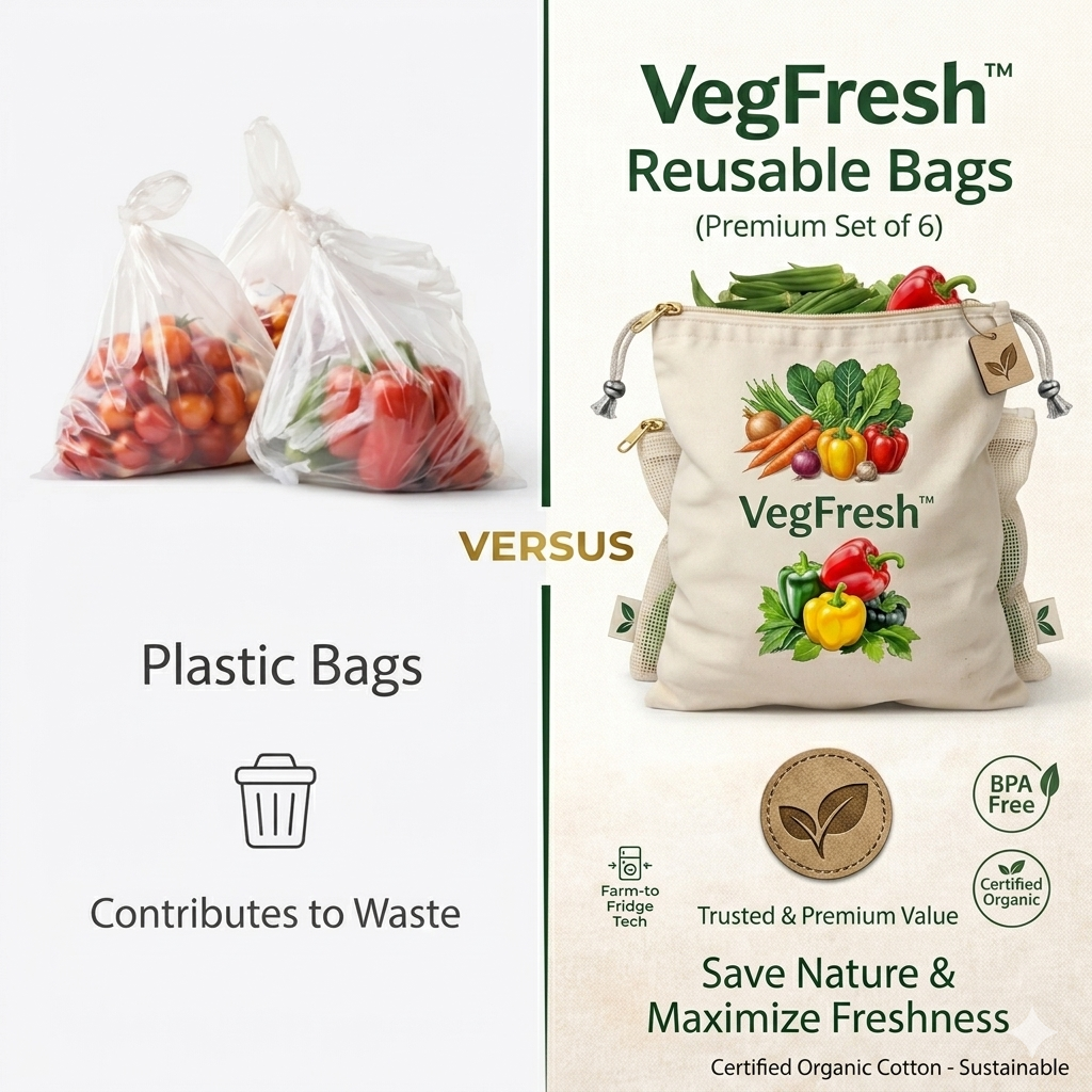 VegFresh™ – Reusable Vegetable Storage Bags (pack of 6)