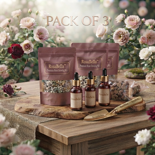 RosaBella™ – Premium Rose Growing Kit with Plant Growth Supplement (Pack of 3)
