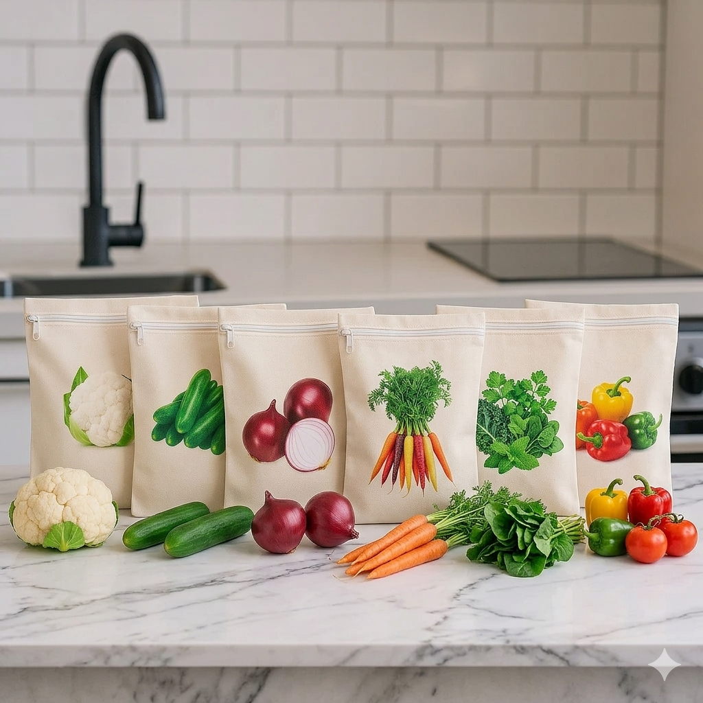 VegFresh™ – Reusable Vegetable Storage Bags (pack of 6)