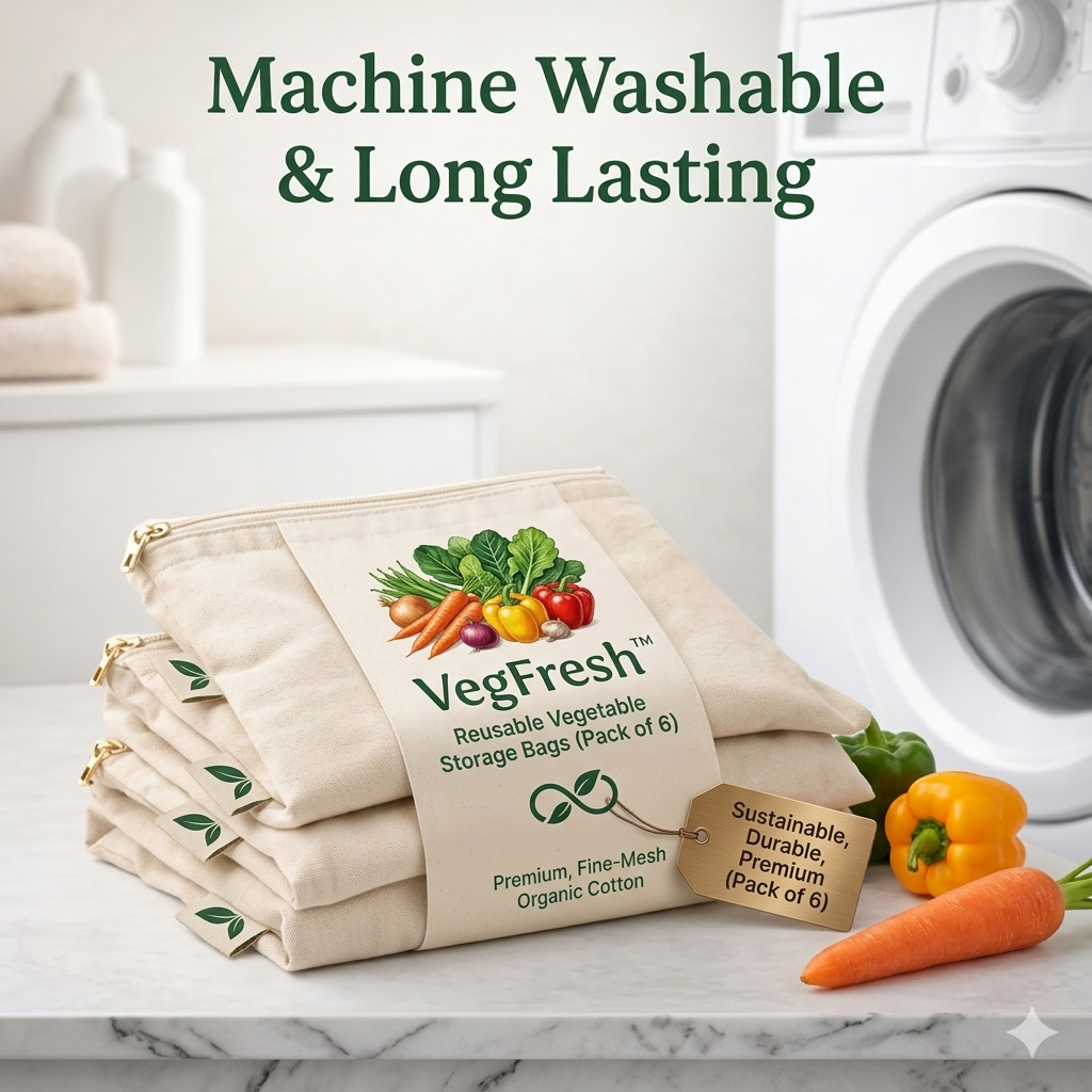 VegFresh™ – Reusable Vegetable Storage Bags (pack of 6)