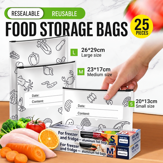 SealFresh™ Reusable Food Storage Bags (Pack of 25)