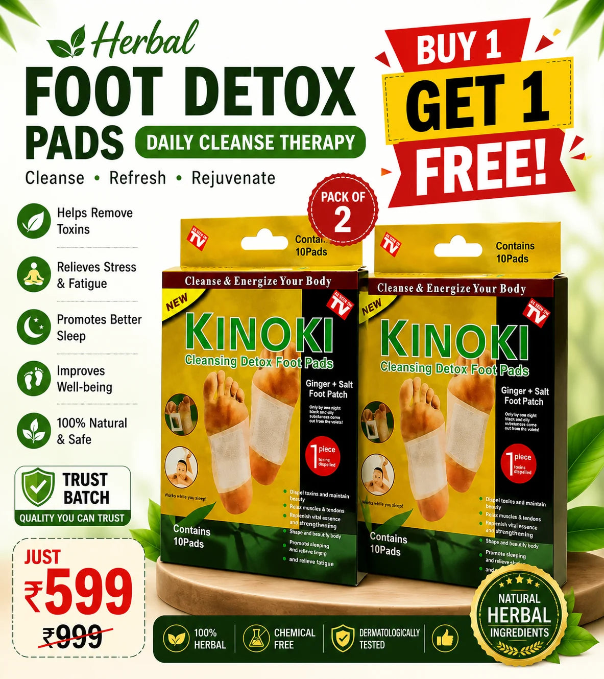🦶 KINOKI Herbal Foot Patches 🌙 | Deep Detox & Relaxation Therapy 💆‍♂️| BUY 1 GET 1 FREE